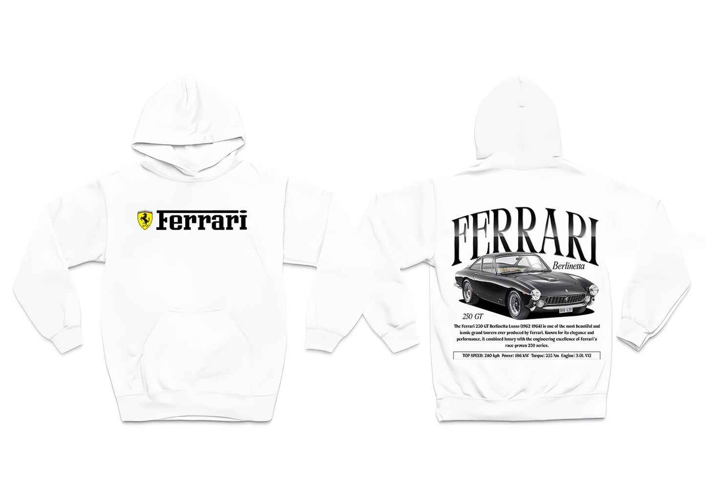 Ferrari Berlinetta 250 gt Baskılı 3 Ip Kalın Kumaş Unisex Sweatshirt Hoodie