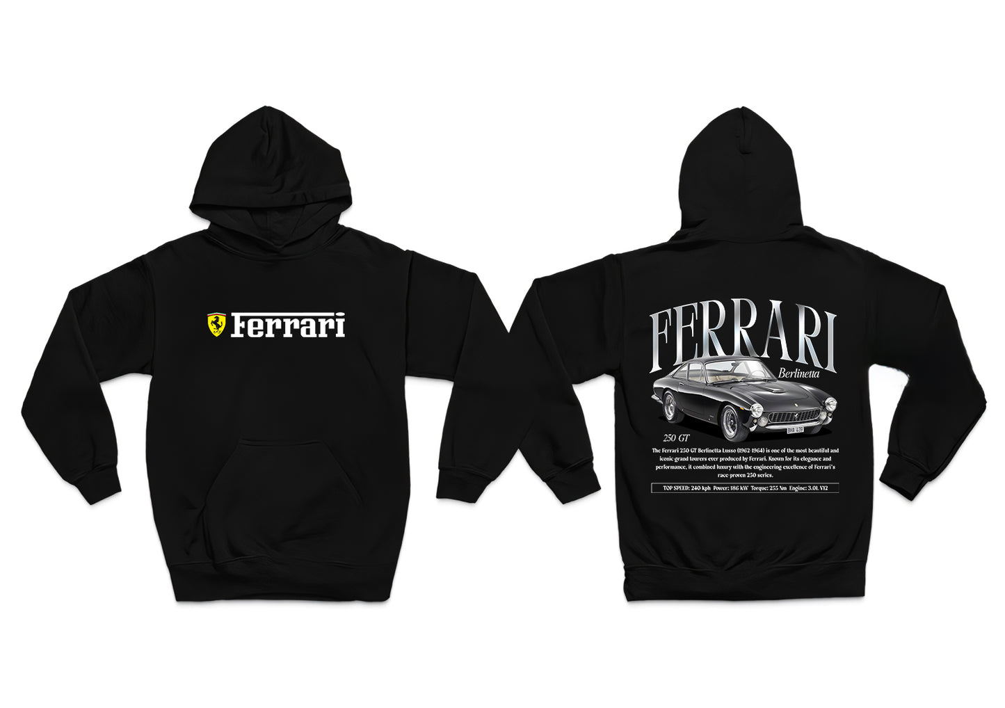 Ferrari Berlinetta 250 gt Baskılı 3 Ip Kalın Kumaş Unisex Sweatshirt Hoodie